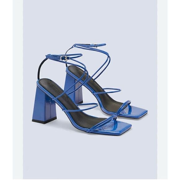 New York & Company X Gabrielle Union Cobalt Blue Strappy Block Heel Square Toe S - Picture 1 of 8